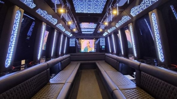 Interior of Berkeley Party Bus Company's 30 Passenger Party Bus in Berkeley
