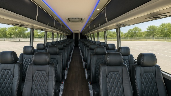Interior of San Mateo Party Bus Company's 40 Passenger Charter Bus in San Mateo