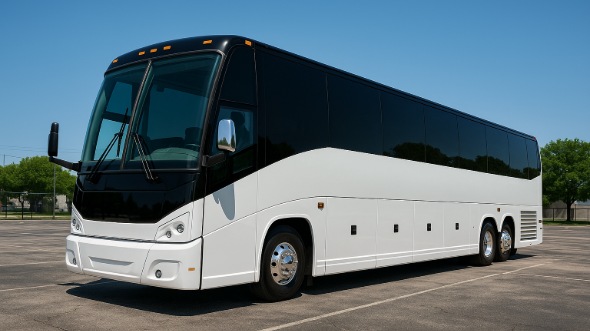Exterior of San Mateo Party Bus Company's 44 Passenger Charter Bus in San Mateo