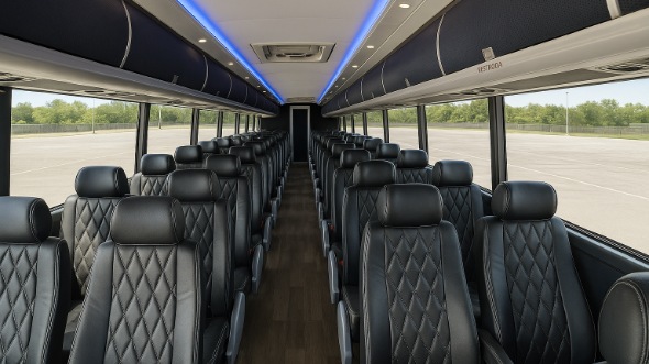 Interior of San Mateo Party Bus Company's 45 Passenger Charter Bus in San Mateo