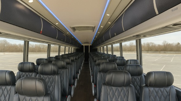 Interior of San Mateo Party Bus Company's 46 Passenger Charter Bus in San Mateo
