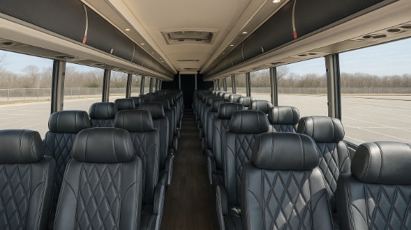 Interior of San Mateo Party Bus Company's 47 Passenger Charter Bus in San Mateo