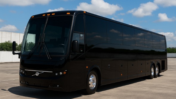 Exterior of San Mateo Party Bus Company's 47 Passenger Charter Bus in San Mateo