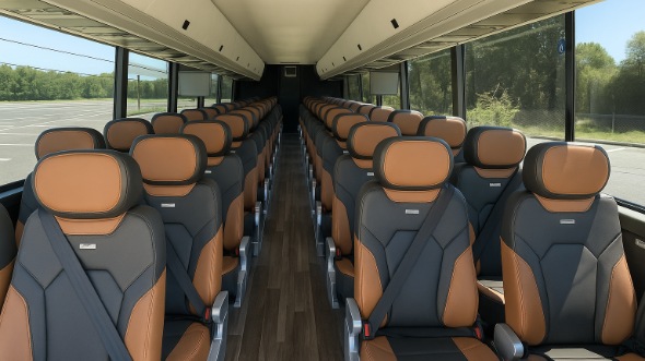 Interior of San Mateo Party Bus Company's 54 Passenger Charter Bus in San Mateo