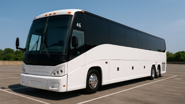 Exterior of San Mateo Party Bus Company's 55 Passenger Charter Bus in San Mateo