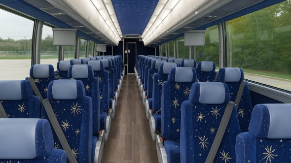 Interior of San Mateo Party Bus Company's 56 Passenger Charter Bus in San Mateo